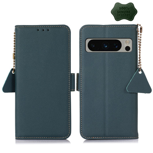 For Google Pixel 8 Pro Side-Magnetic TJ Genuine Leather RFID Phone Case(Green) - Google Cases by buy2fix | Online Shopping UK | buy2fix