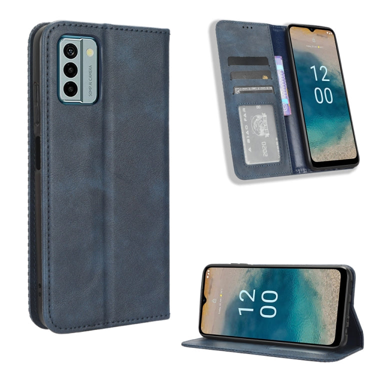 For Nokia G22 4G Magnetic Buckle Retro Texture Leather Phone Case(Blue) - Nokia Cases by buy2fix | Online Shopping UK | buy2fix