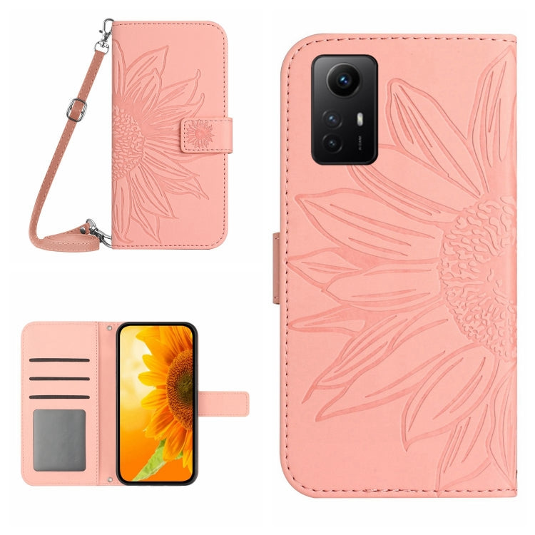 For Xiaomi Redmi Note 12S Skin Feel Sun Flower Embossed Flip Leather Phone Case with Lanyard(Pink) - Xiaomi Cases by buy2fix | Online Shopping UK | buy2fix