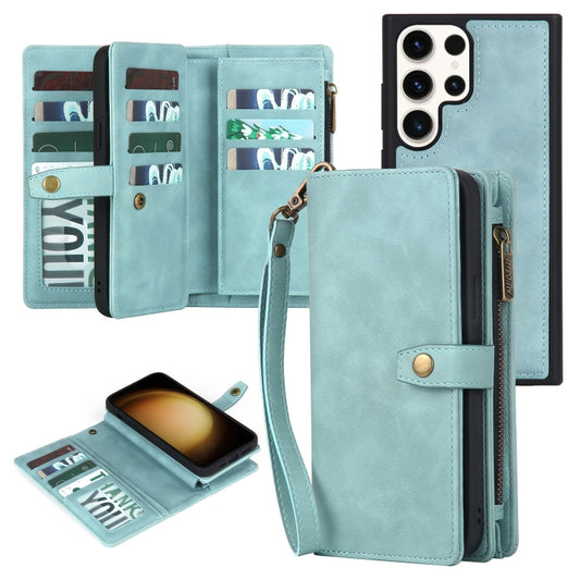 For Samsung Galaxy S23 Ultra 5G Zipper Wallet Detachable MagSafe Leather Phone Case(Blue) - Galaxy S23 Ultra 5G Cases by buy2fix | Online Shopping UK | buy2fix