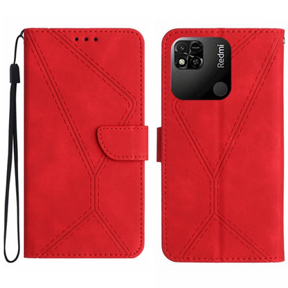 For Xiaomi Redmi 10A Stitching Embossed Leather Phone Case(Red) - Xiaomi Cases by buy2fix | Online Shopping UK | buy2fix