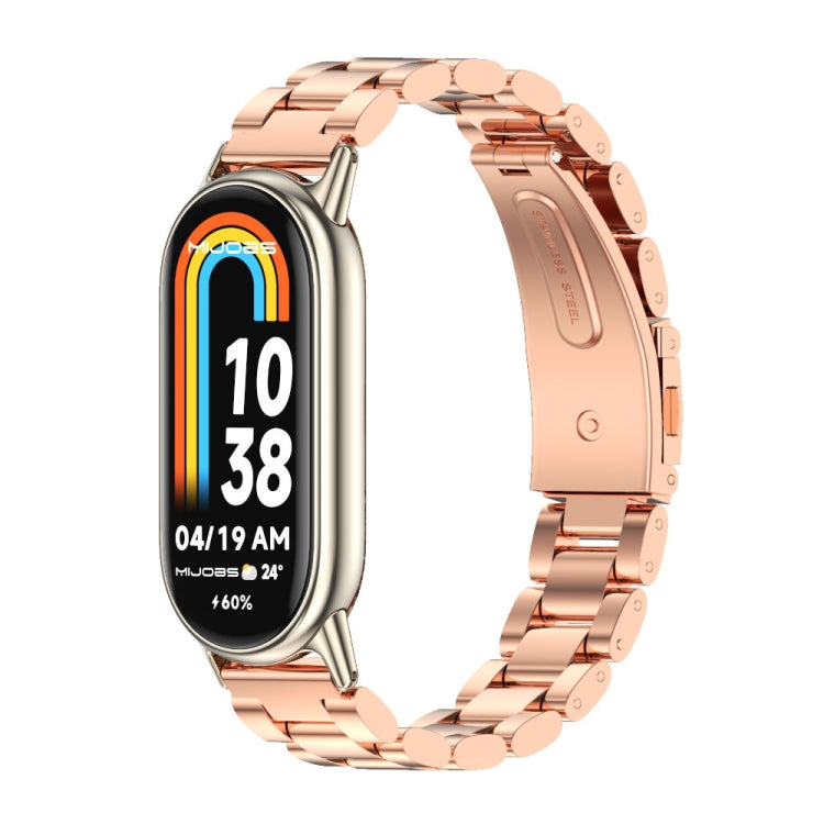 For Xiaomi Mi Band 8 / 9 / 9 NFC Mijobs Three Bead Stainless Steel Watch Band(Rose Gold+Light Gold) - Watch Bands by MIJOBS | Online Shopping UK | buy2fix