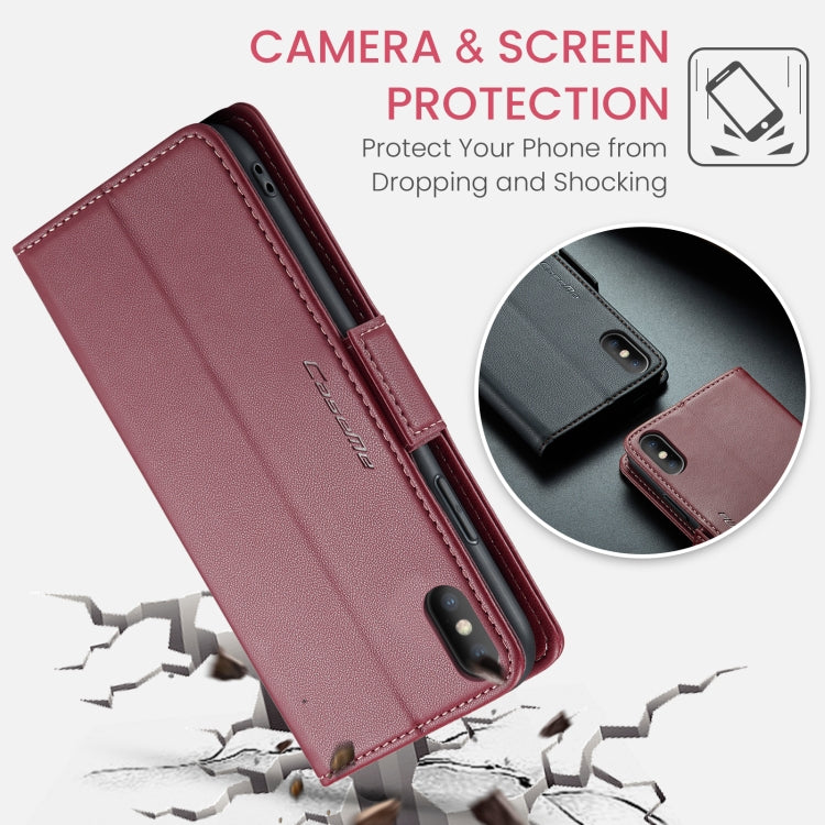 For iPhone XS CaseMe 023 Butterfly Buckle Litchi Texture RFID Anti-theft Leather Phone Case(Wine Red) - More iPhone Cases by CaseMe | Online Shopping UK | buy2fix