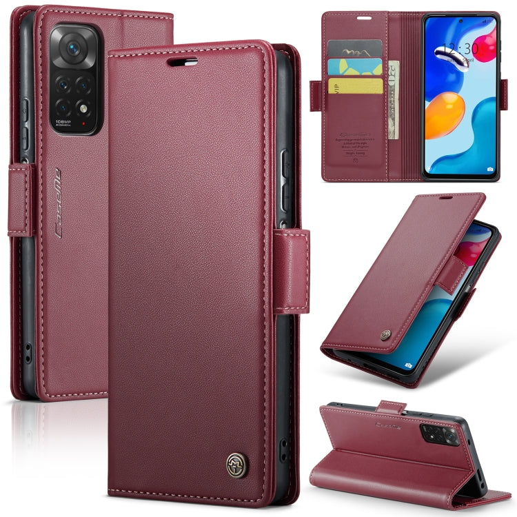 For Xiaomi Redmi Note 11 4G Global/Note 11S Global CaseMe 023 Butterfly Buckle Litchi Texture RFID Anti-theft Leather Phone Case(Wine Red) - Xiaomi Cases by CaseMe | Online Shopping UK | buy2fix