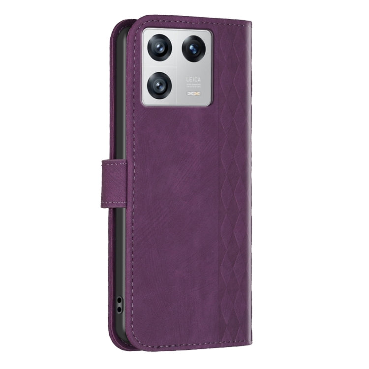 For Xiaomi 13 Plaid Embossed Leather Phone Case(Purple) - 13 Cases by buy2fix | Online Shopping UK | buy2fix