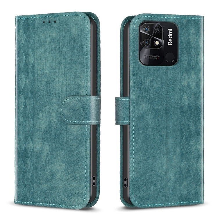 For Xiaomi Redmi 10C Plaid Embossed Leather Phone Case(Green) - Xiaomi Cases by buy2fix | Online Shopping UK | buy2fix