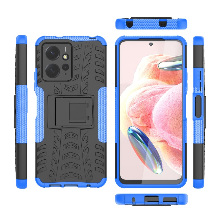 For Xiaomi Redmi Note 12 4G Global Tire Texture TPU + PC Phone Case with Holder(Blue) - Note 12 Cases by buy2fix | Online Shopping UK | buy2fix