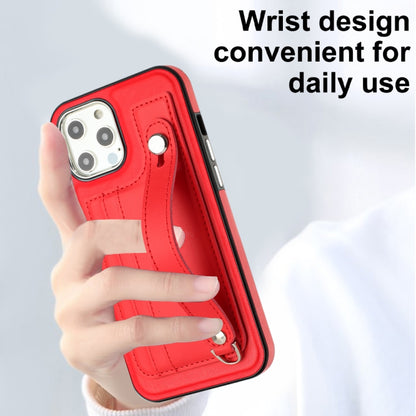 For iPhone 12 Pro Max Shockproof Leather Phone Case with Wrist Strap(Red) - iPhone 12 Pro Max Cases by buy2fix | Online Shopping UK | buy2fix