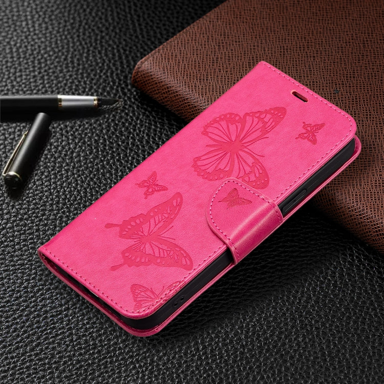 For Xiaomi Redmi 12 4G Two Butterflies Embossing Leather Phone Case(Rose Red) - Xiaomi Cases by buy2fix | Online Shopping UK | buy2fix