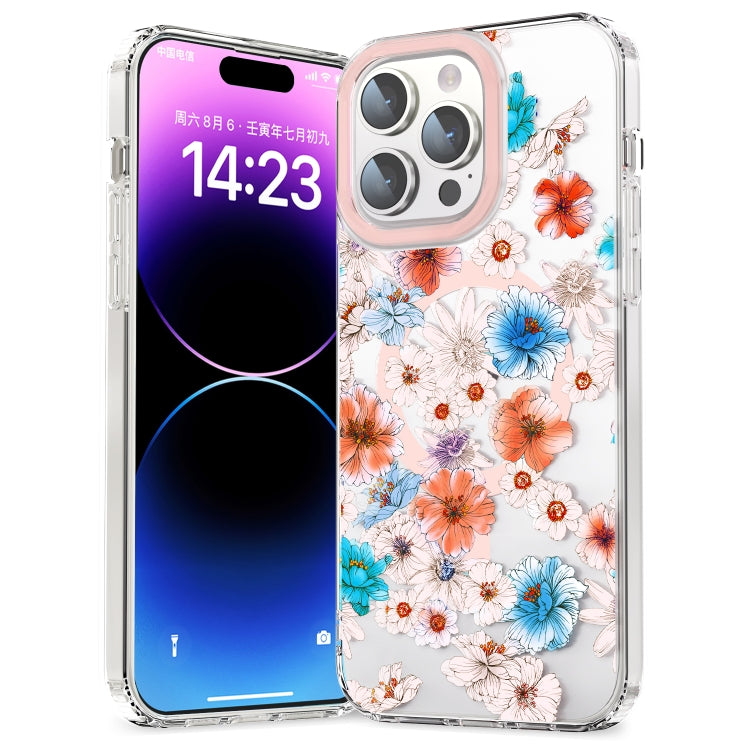 For iPhone 11 MagSafe Magnetic TPU Phone Case(White Blue Flower) - iPhone 11 Cases by buy2fix | Online Shopping UK | buy2fix