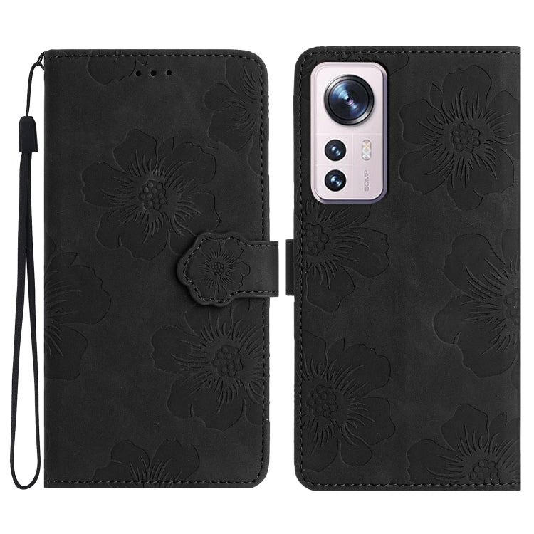 For Xiaomi 12 Pro Flower Embossing Pattern Leather Phone Case(Black) - 12 Pro Cases by buy2fix | Online Shopping UK | buy2fix