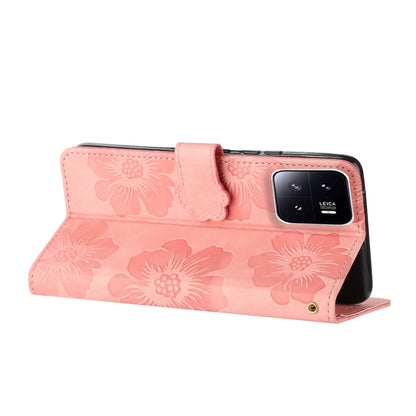 For Xiaomi 13 Flower Embossing Pattern Leather Phone Case(Pink) - 13 Cases by buy2fix | Online Shopping UK | buy2fix