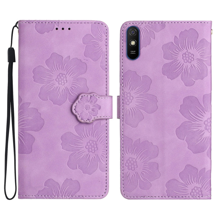 For Xiaomi Redmi 9A Flower Embossing Pattern Leather Phone Case(Purple) - Xiaomi Cases by buy2fix | Online Shopping UK | buy2fix