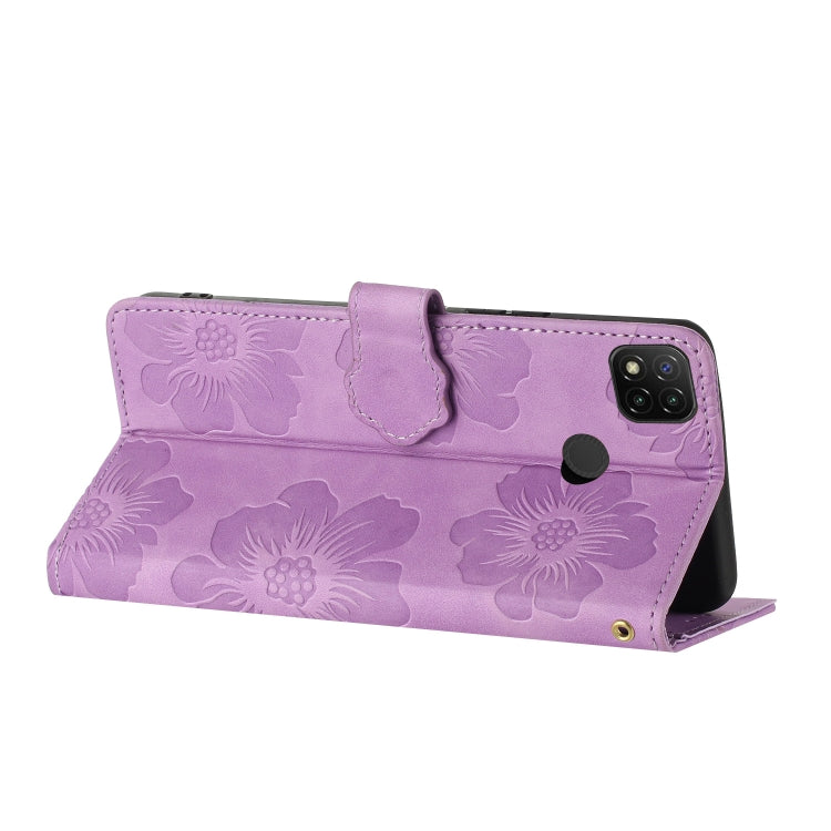 For Xiaomi Redmi 9C Flower Embossing Pattern Leather Phone Case(Purple) - Xiaomi Cases by buy2fix | Online Shopping UK | buy2fix