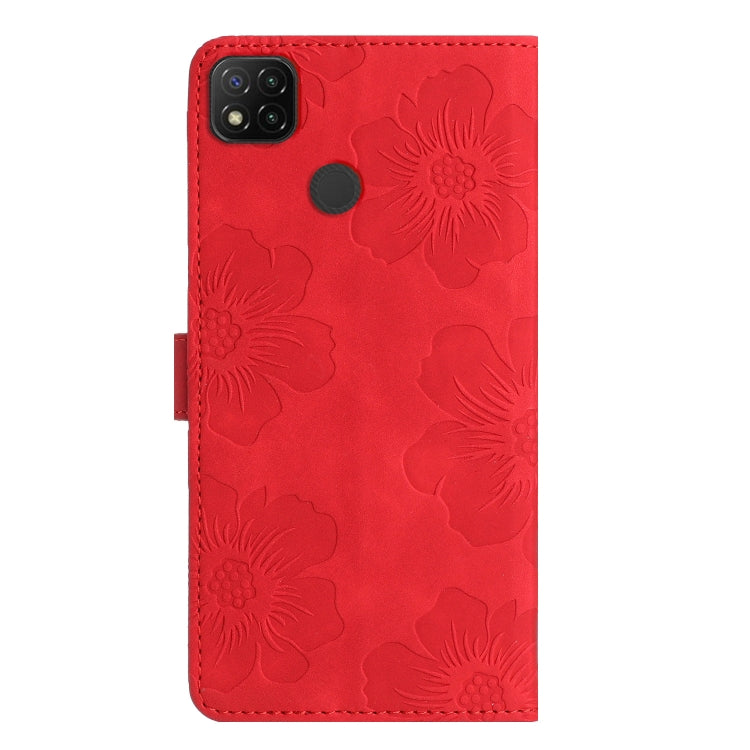 For Xiaomi Redmi 9C Flower Embossing Pattern Leather Phone Case(Red) - Xiaomi Cases by buy2fix | Online Shopping UK | buy2fix