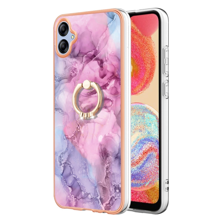 For Samsung Galaxy A04e Electroplating Marble Dual-side IMD Phone Case with Ring(Pink 013) - Galaxy Phone Cases by buy2fix | Online Shopping UK | buy2fix