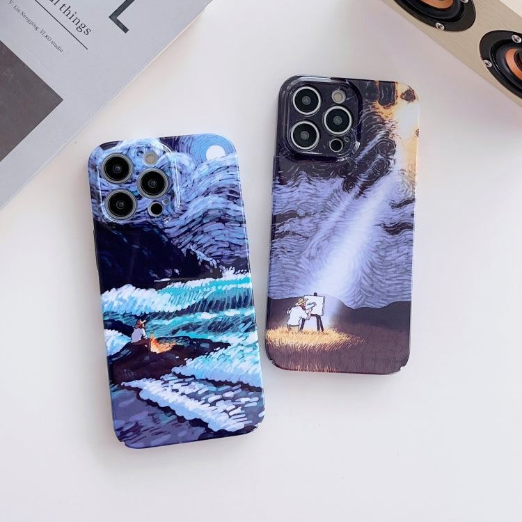 For iPhone 11 Pro Precise Hole Oil Painting Pattern PC Phone Case(Sunset) - iPhone 11 Pro Cases by buy2fix | Online Shopping UK | buy2fix