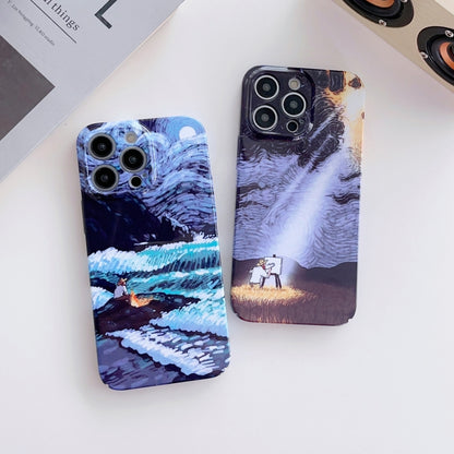 For iPhone 8 Plus / 7 Plus Precise Hole Oil Painting Pattern PC Phone Case(Sunset) - More iPhone Cases by buy2fix | Online Shopping UK | buy2fix