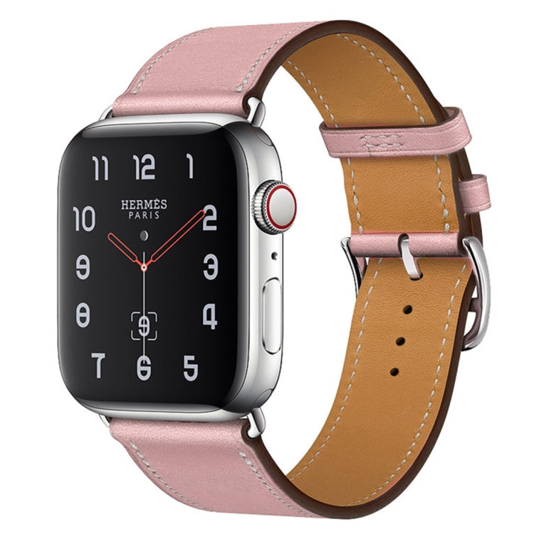 For Apple Watch Series 7 45mm / 6 & SE & 5 & 4 44mm / 3 & 2 & 1 42mm Leather  Watch Band(Pink) - Watch Bands by buy2fix | Online Shopping UK | buy2fix