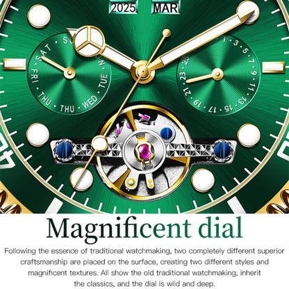 OLEVS 6605 Men Multifunctional Waterproof Mechanical Watch(Green + Gold) - Metal Strap Watches by OLEVS | Online Shopping UK | buy2fix