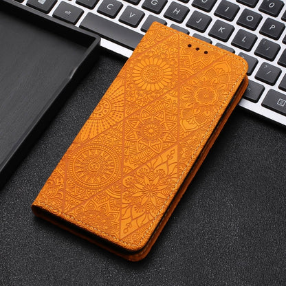 For Xiaomi Redmi 12C Ethnic Embossed Adsorption Leather Phone Case(Yellow) - Xiaomi Cases by buy2fix | Online Shopping UK | buy2fix