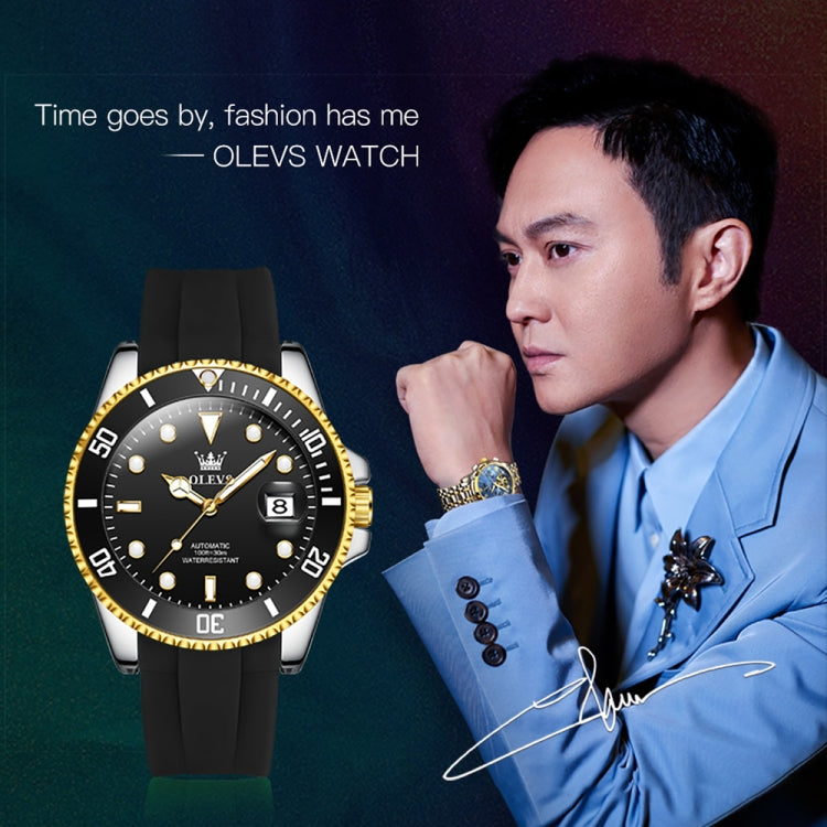 OLEVS 6650 Men Luminous Waterproof Silicone Strap Mechanical Watch(Black + Gold) - Silicone Strap Watches by OLEVS | Online Shopping UK | buy2fix