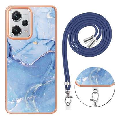 For Xiaomi Redmi Note 12 Pro+ Electroplating Marble Dual-side IMD Phone Case with Lanyard(Blue 018) - Xiaomi Cases by buy2fix | Online Shopping UK | buy2fix