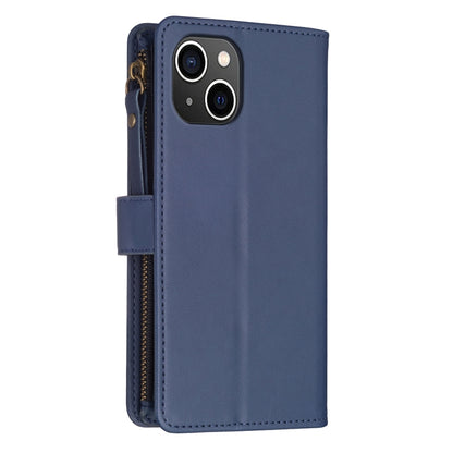 For iPhone 15 9 Card Slots Zipper Wallet Leather Flip Phone Case(Blue) - iPhone 15 Cases by buy2fix | Online Shopping UK | buy2fix