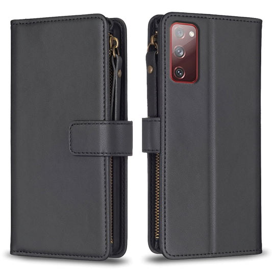 For Samsung Galaxy S20 FE 9 Card Slots Zipper Wallet Leather Flip Phone Case(Black) - Galaxy S20 FE Cases by buy2fix | Online Shopping UK | buy2fix