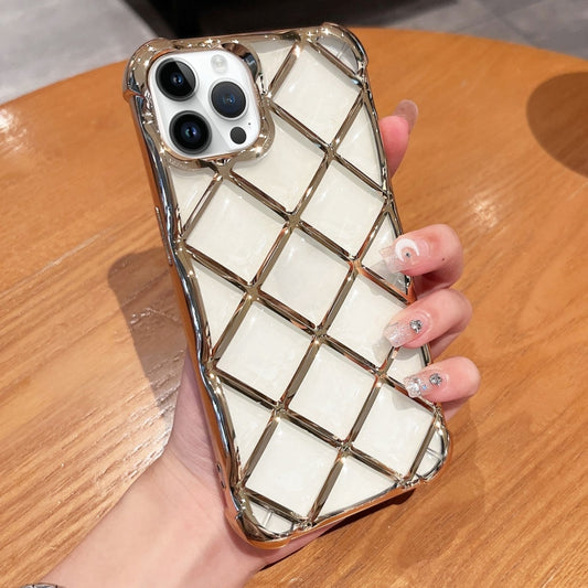 For iPhone 15 Pro Max 3D Diamond Lattice Laser Engraving Phone Case(Gold) - iPhone 15 Pro Max Cases by buy2fix | Online Shopping UK | buy2fix