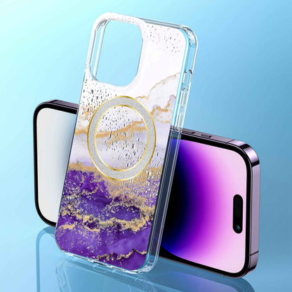 For iPhone 15 Plus Dual-side IMD Marble Magsafe Phone Case(White Purple) - iPhone 15 Plus Cases by buy2fix | Online Shopping UK | buy2fix