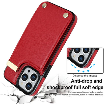 For iPhone 14 Pro Max Metal Buckle Card Slots Phone Case(Red) - iPhone 14 Pro Max Cases by buy2fix | Online Shopping UK | buy2fix