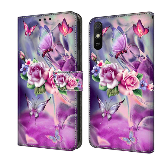For Xiaomi Redmi 9A Crystal 3D Shockproof Protective Leather Phone Case(Butterfly) - Xiaomi Cases by buy2fix | Online Shopping UK | buy2fix