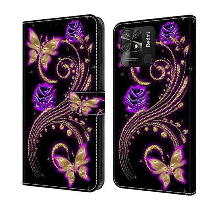 For Xiaomi Redmi 10C Crystal 3D Shockproof Protective Leather Phone Case(Purple Flower Butterfly) - Xiaomi Cases by buy2fix | Online Shopping UK | buy2fix