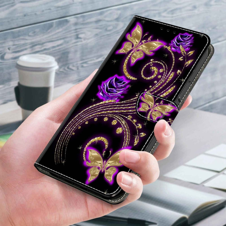 For Xiaomi Redmi Note 12 4G Crystal 3D Shockproof Protective Leather Phone Case(Purple Flower Butterfly) - Xiaomi Cases by buy2fix | Online Shopping UK | buy2fix