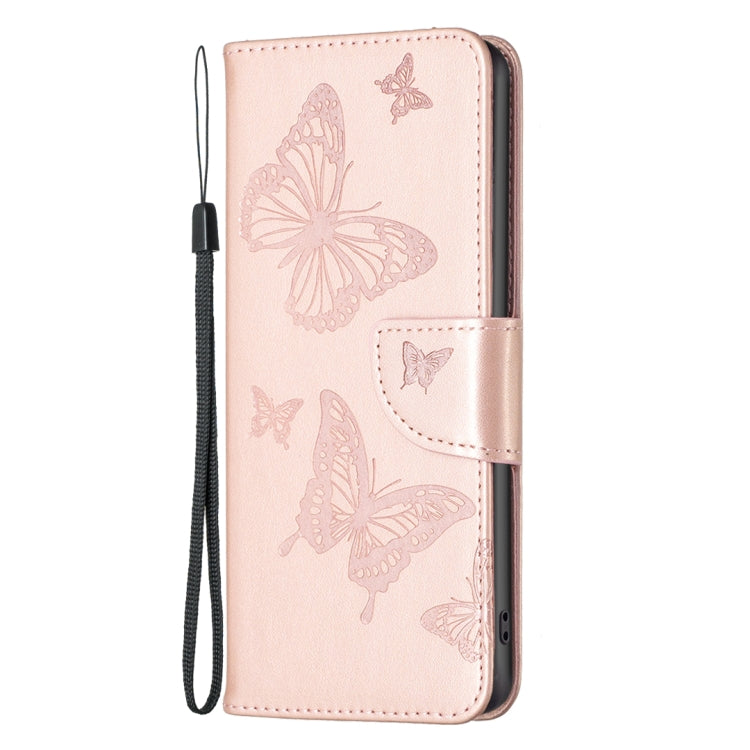 For iPhone 15 Pro Max Embossing Two Butterflies Pattern Leather Phone Case(Rose Gold) - iPhone 15 Pro Cases by buy2fix | Online Shopping UK | buy2fix