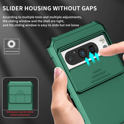 For Google Pixel 8 Pro Stereoscopic Holder Sliding Camshield Phone Case(Green) - Google Cases by buy2fix | Online Shopping UK | buy2fix
