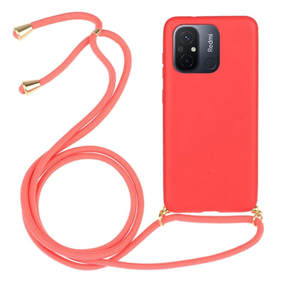 For Xiaomi Redmi 12C Wheat Straw Material + TPU Phone Case with Lanyard(Red) - Xiaomi Cases by buy2fix | Online Shopping UK | buy2fix