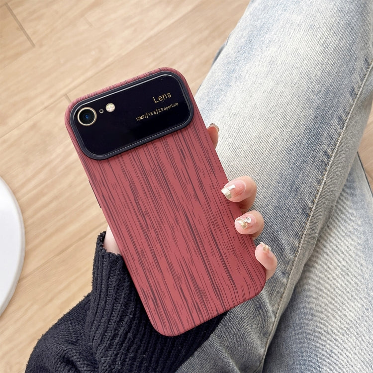 For iPhone SE 2022 / 2020 / 8 / 7 Wood Grain TPU Phone Case with Lens Film(Red) - iPhone SE 2022 / 2020 / 8 / 7 Cases by buy2fix | Online Shopping UK | buy2fix