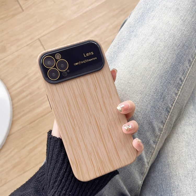 For iPhone 12 Pro Wood Grain TPU Phone Case with Lens Film(Khaki) - iPhone 12 / 12 Pro Cases by buy2fix | Online Shopping UK | buy2fix