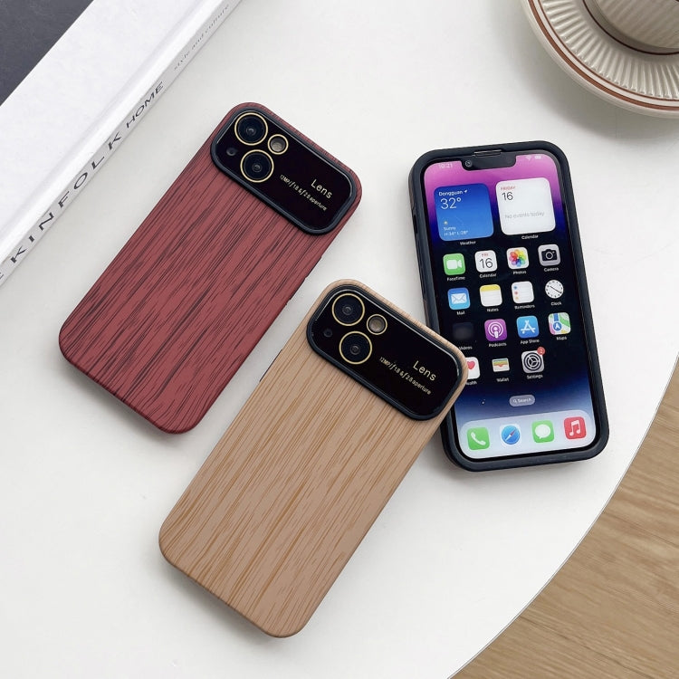 For iPhone 14 Pro Max Wood Grain TPU Phone Case with Lens Film(Beige) - iPhone 14 Pro Max Cases by buy2fix | Online Shopping UK | buy2fix