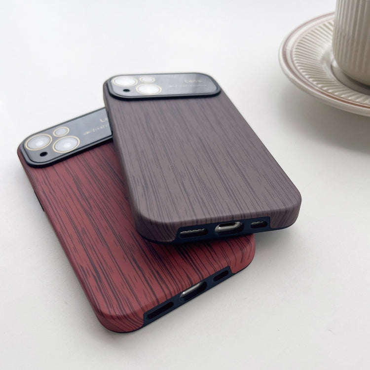 For iPhone 14 Wood Grain TPU Phone Case with Lens Film(Khaki) - iPhone 14 Cases by buy2fix | Online Shopping UK | buy2fix
