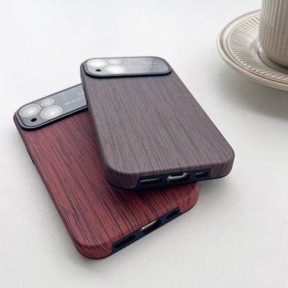 For iPhone 14 Wood Grain TPU Phone Case with Lens Film(Brown) - iPhone 14 Cases by buy2fix | Online Shopping UK | buy2fix