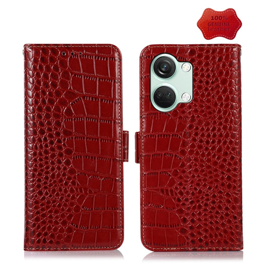 For OnePlus Nord 3 / Ace 2V Crocodile Top Layer Cowhide Leather Phone Case(Red) - OnePlus Cases by buy2fix | Online Shopping UK | buy2fix