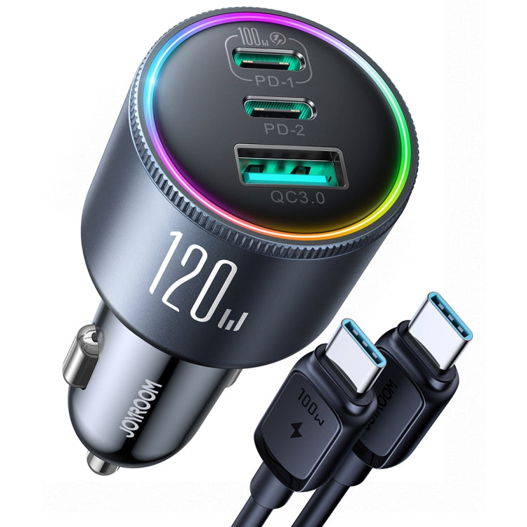 JOYROOM JR-CCN07 120W Dual PD+QC3.0 3-Port Car Charger(Dark Gray) - Car Charger by JOYROOM | Online Shopping UK | buy2fix