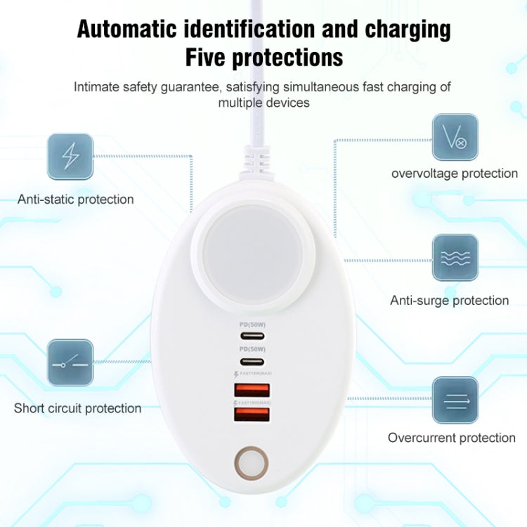 YF-106 USB- C / Type-Cx2+USBx2 Oval PD Socket Phone Charger with Light, Plug Type:UK Plug(White) - Multifunction Charger by buy2fix | Online Shopping UK | buy2fix