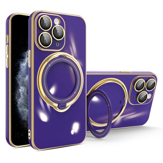 For iPhone 11 Pro Multifunction Electroplating MagSafe Holder Phone Case(Dark Purple) - iPhone 11 Pro Cases by buy2fix | Online Shopping UK | buy2fix