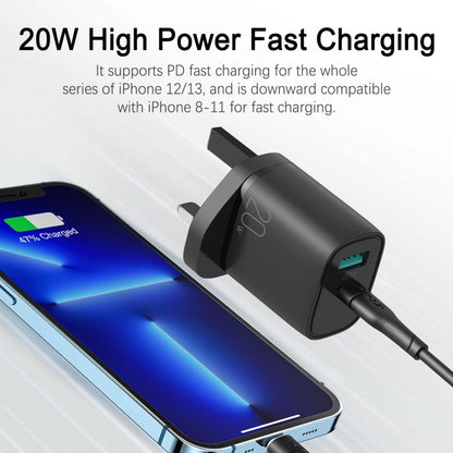 JOYROOM L-QP2011 20W USB+USB-C/Type-C Fast Charger, UK Plug(Black) - USB Charger by JOYROOM | Online Shopping UK | buy2fix