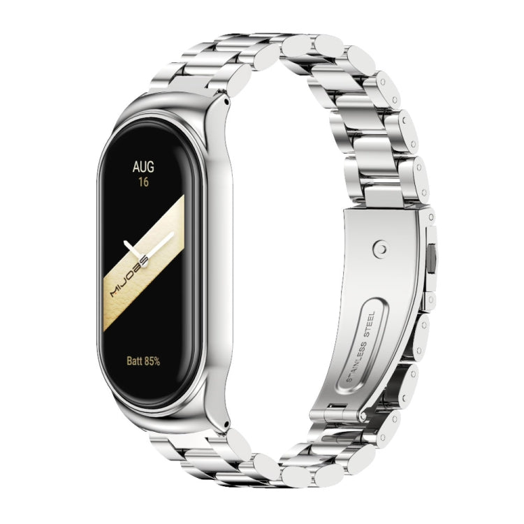 For Xiaomi Mi Band 8 Mijobs CS Case Three Bead Metal Stainless Steel Watch Band(Silver) - Watch Bands by MIJOBS | Online Shopping UK | buy2fix