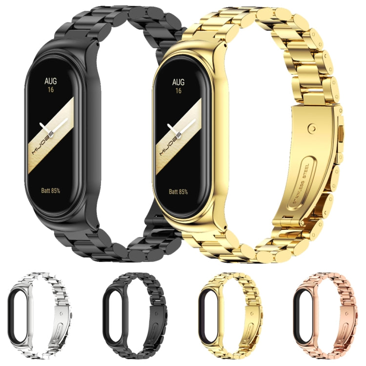 For Xiaomi Mi Band 8 Mijobs CS Case Three Bead Metal Stainless Steel Watch Band(Silver) - Watch Bands by MIJOBS | Online Shopping UK | buy2fix